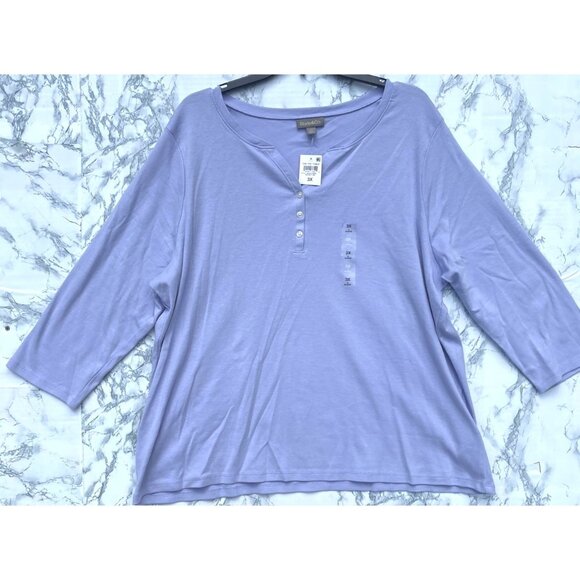 Style & Co. Women’s 3/4 Sleeve Henley Top 3X Moonlit Iris Purple  Cotton - Picture 1 of 7